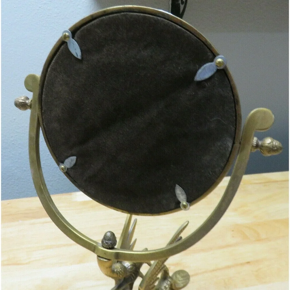 Antique Bronze TONE ORNATE ASIAN CHINESE DRAGON FISH‎ 1 SIDE VANITY MIRROR 15